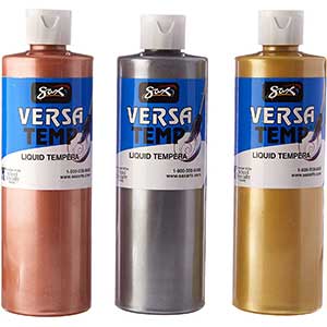 Metallic Tempera Paint for Art/Craft, Wood, Metals. 3 Bottles